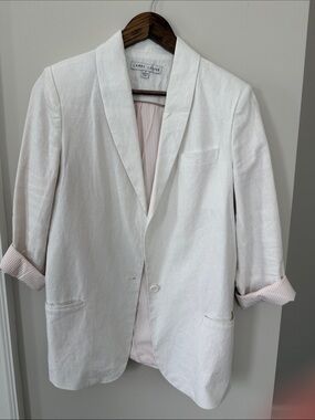 Larry Levine Cream Linen-Blend Single-Button Blazer